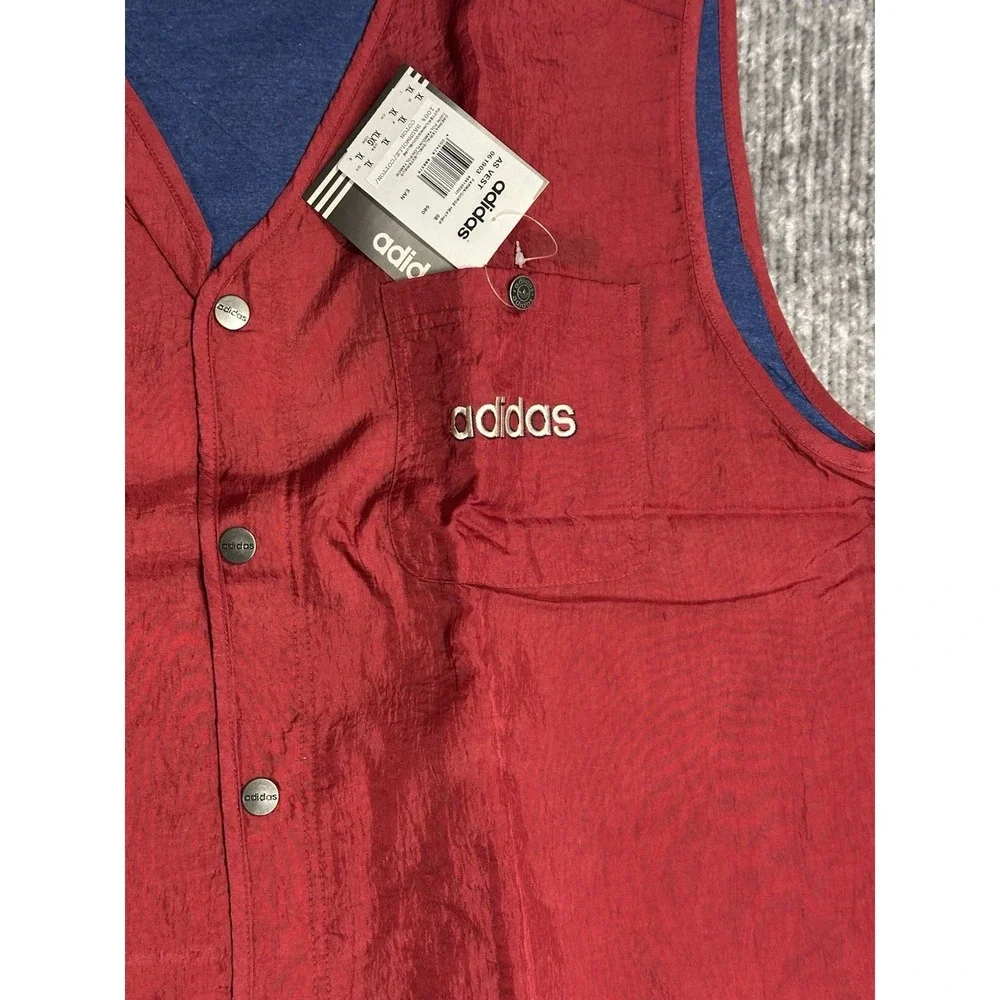 Vintage Adidas AS Vest XL Red Blue Y2K Nylon Utility Vest Deadstock NWT